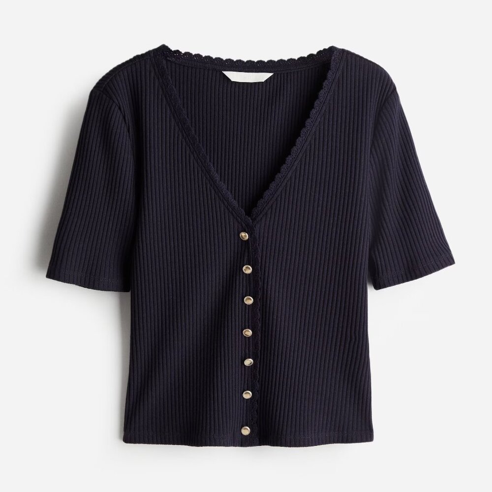 H&M Ribbed Button Top | Navy